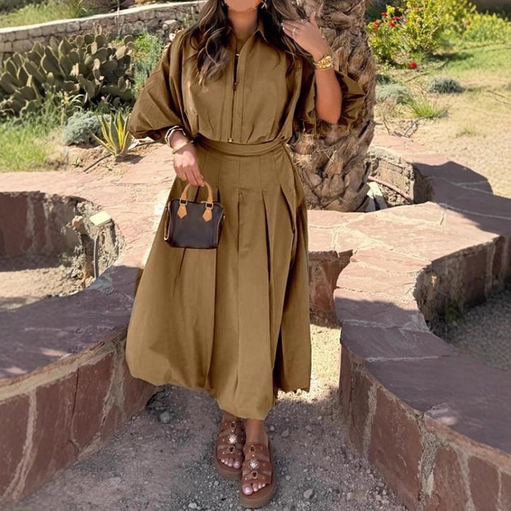 Women Tailored A-Line Midi Skirt with Pleats & High Waist Amarae