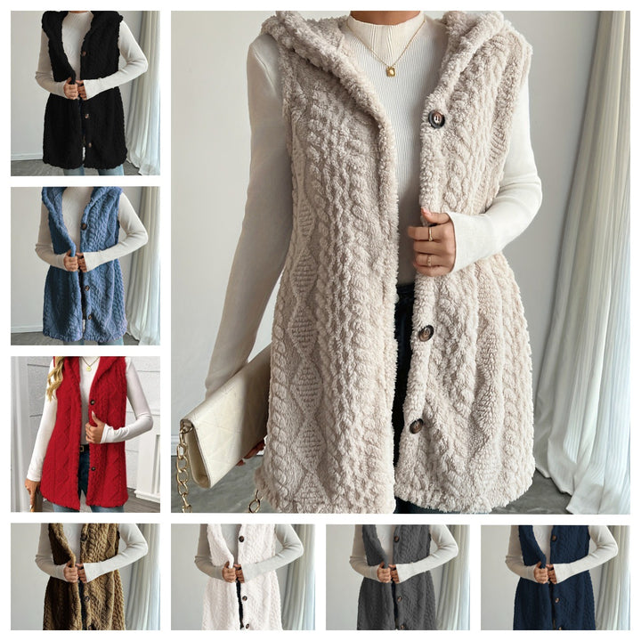 Women’s hooded vest in soft fabric with button placket Amarae
