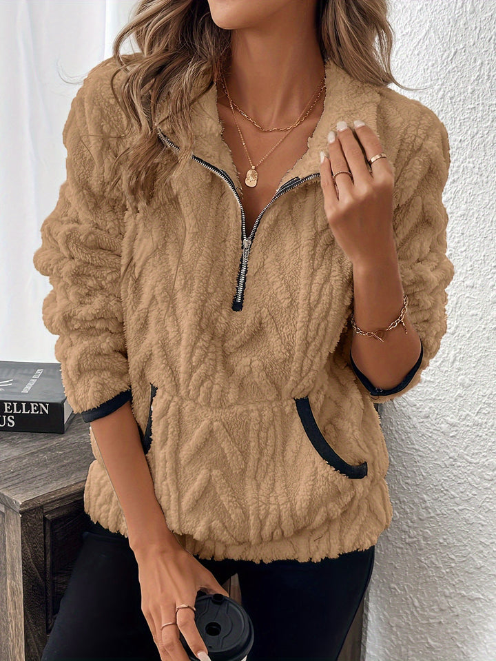Fleece sweater for women with high collar and practical pockets Lune London