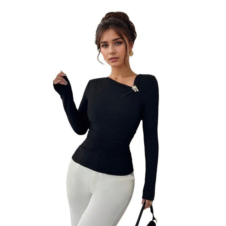 Haut à manches longues ajusté pour femmes avec détail tourné élégant Chic & Stil