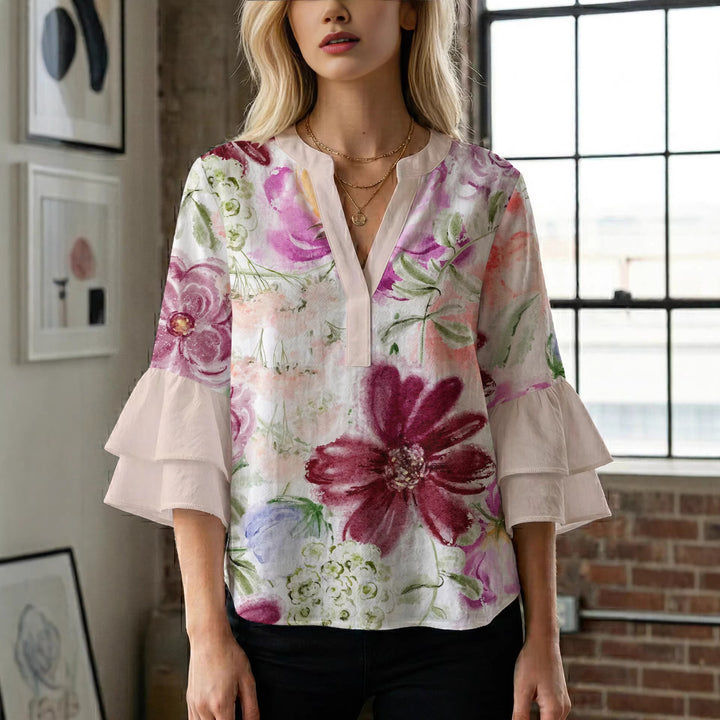 Women's blouse with voluminous sleeves and floral design Lune London