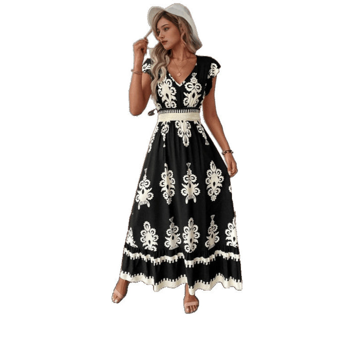Lune London Embroidered V Neck Maxi Dress for Women