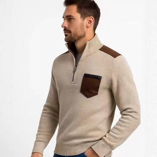 Men's high collar pullover with contrasting details and practical pockets Amarae
