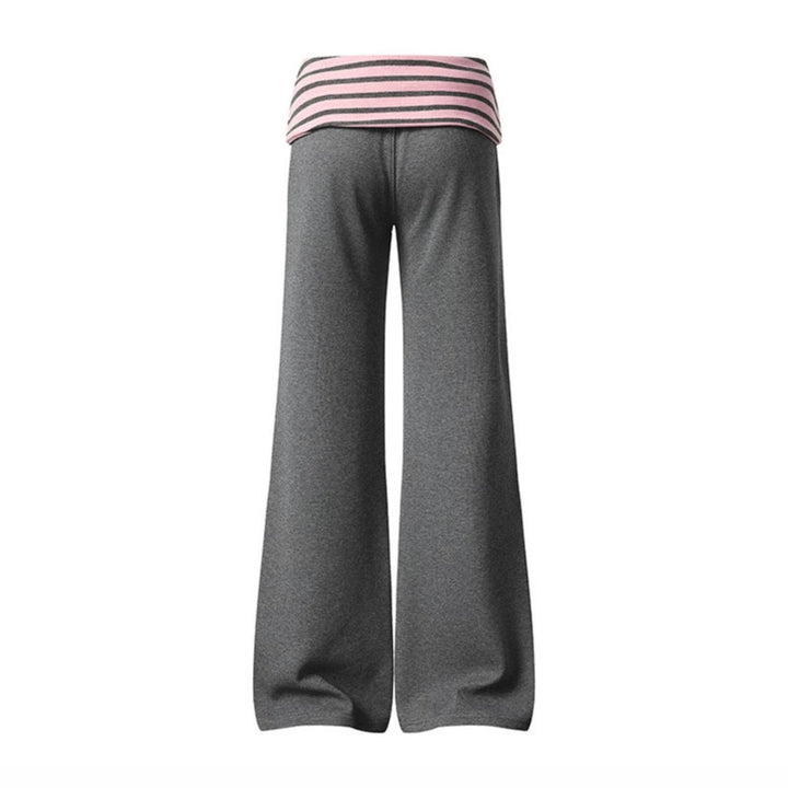 Women's Wide Loungewear Pants with Cuffable Striped Waistband and Decorative Buttons Amarae