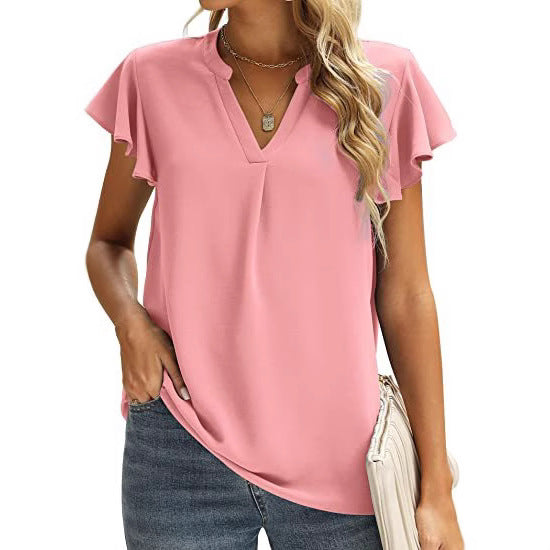 Ladies' blouse with gathered details and V-neck Lune London
