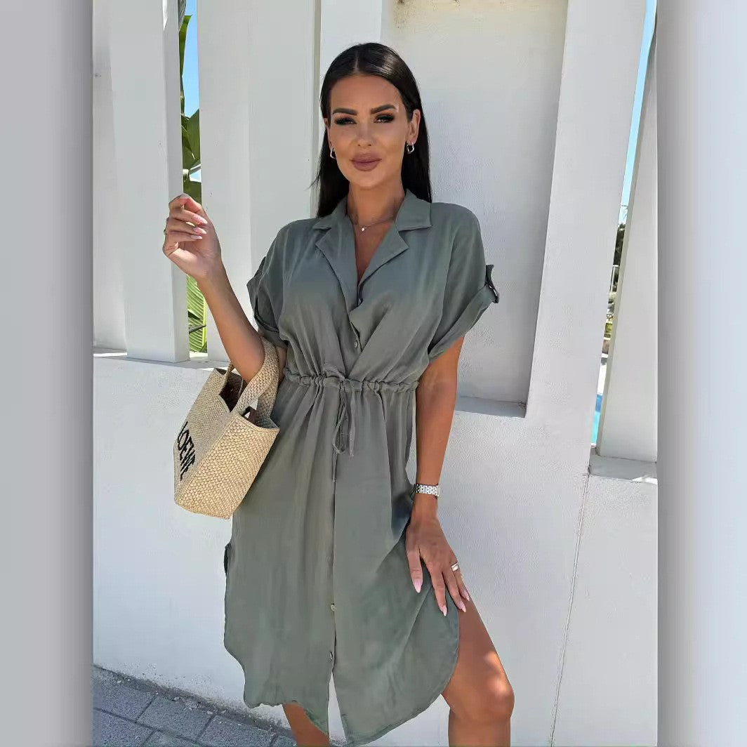 Relaxed button-up shirt dress for women with tie belt Lune London