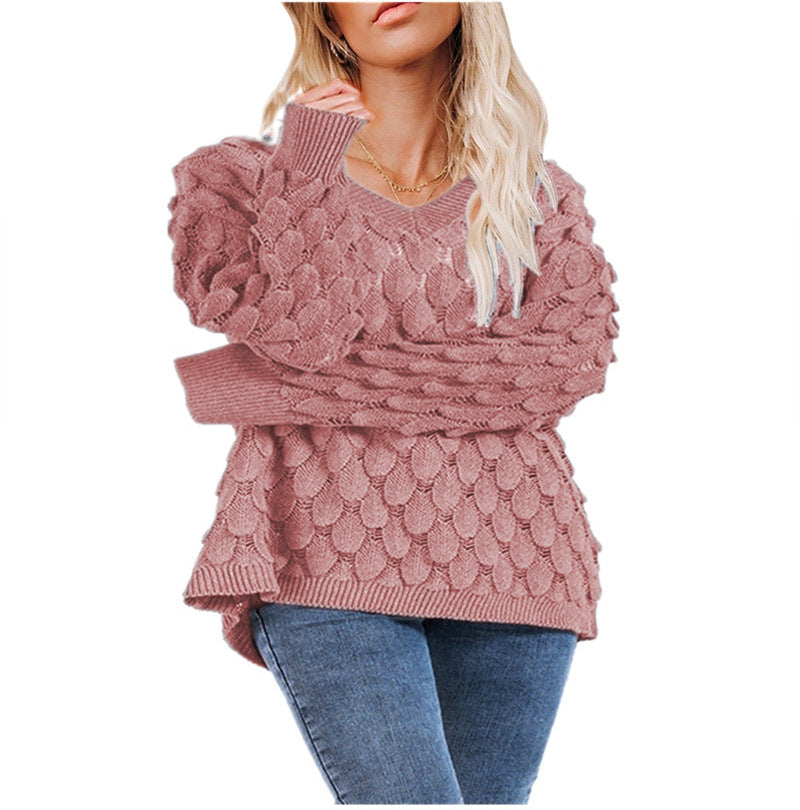 Knit sweater for women with textured honeycomb design Lune London