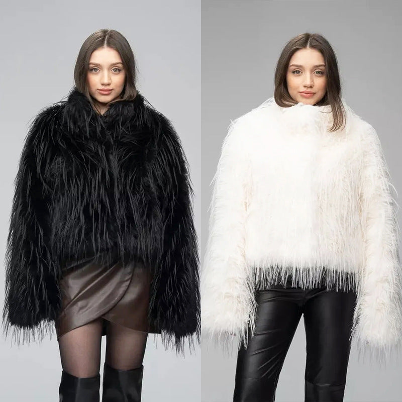 Ladies Trend Faux Fur Jacket with Elegant Fringe Lune London