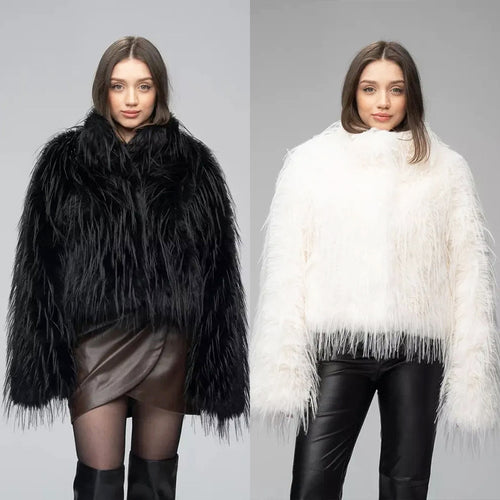 Ladies Trend Faux Fur Jacket with Elegant Fringe Amarae