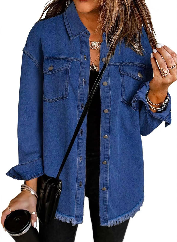 Women's denim shirt with frayed hem and practical pockets Lune London