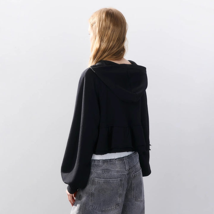 Cropped hoodie for women with a playful ruffle design Lune London
