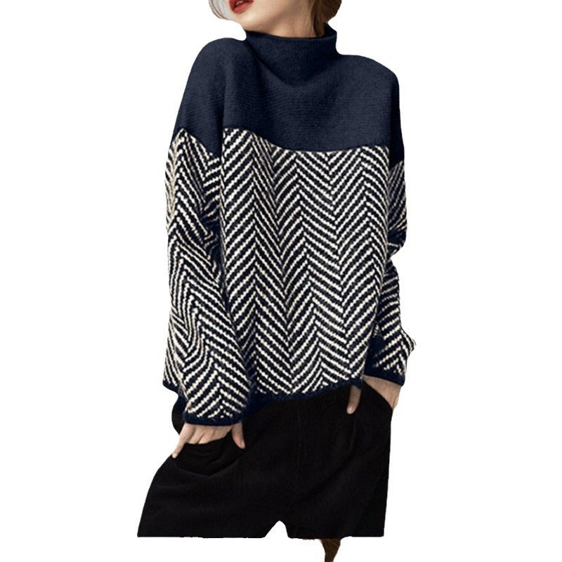 Pull élégant pour femmes avec motif zigzag et col haut Chic & Stil