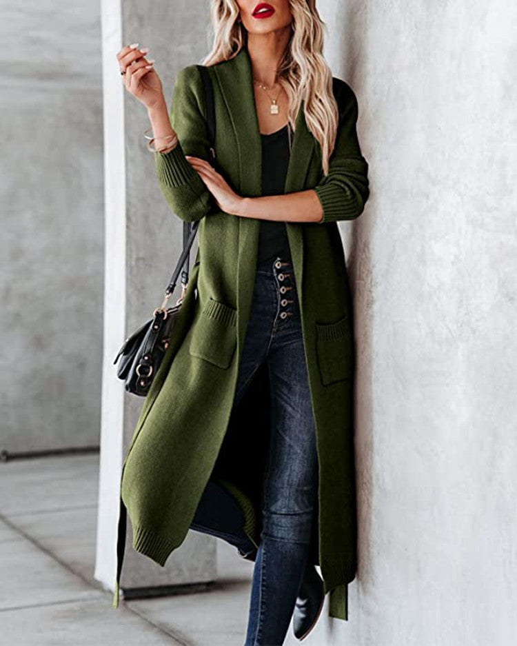 Women's open design knitted cardigan with practical pockets Lune London