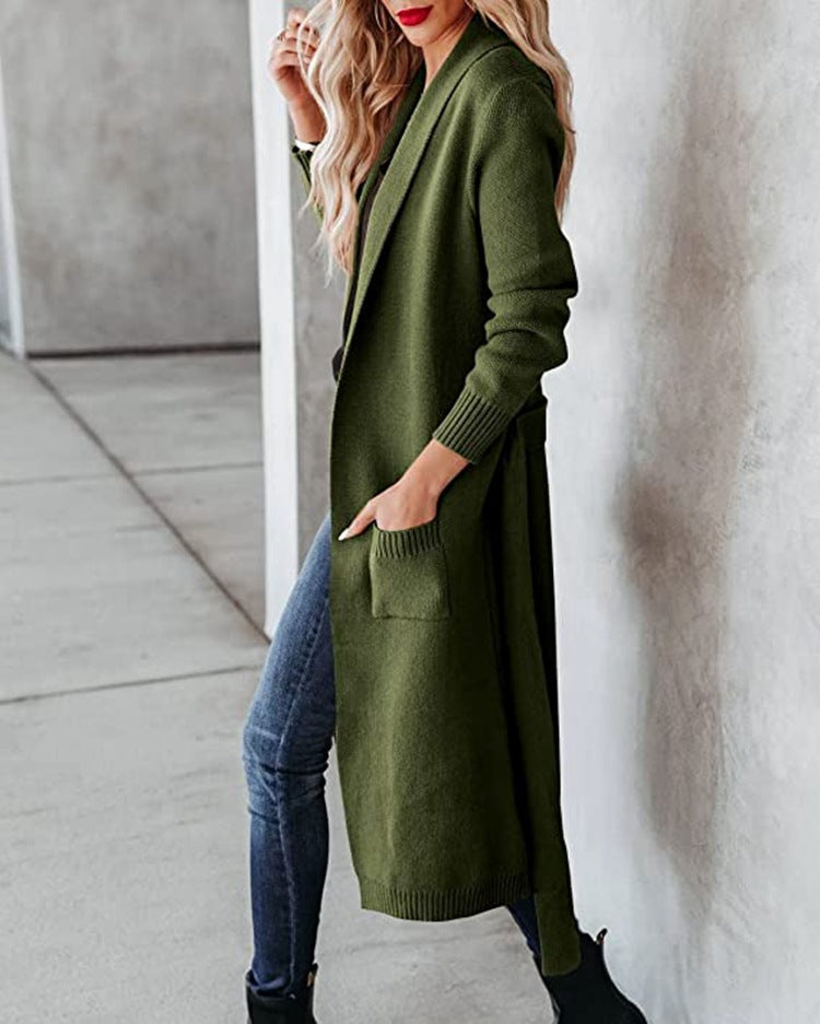Women’s knitted coat with a wrap effect and practical pockets Lune London