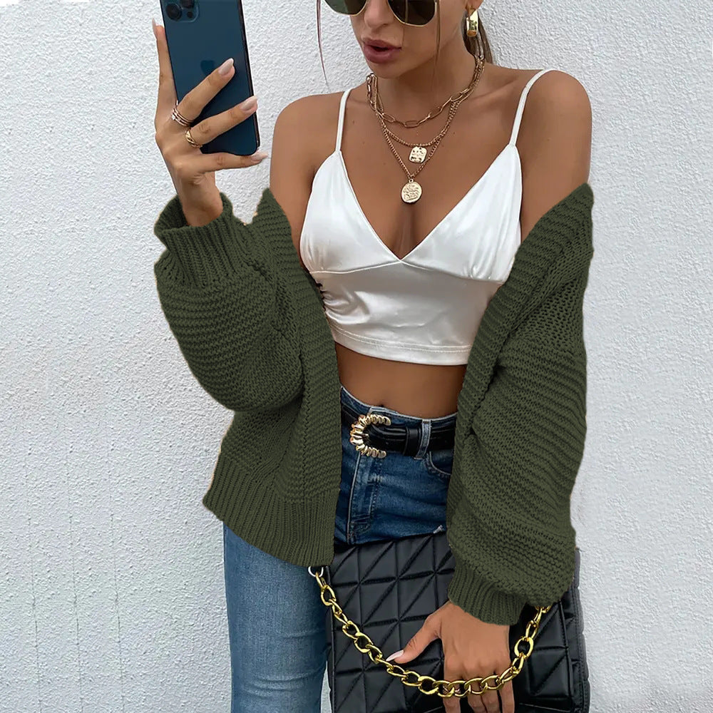 Thick knit jacket for women with oversized sleeves and an open front Lune Londonl