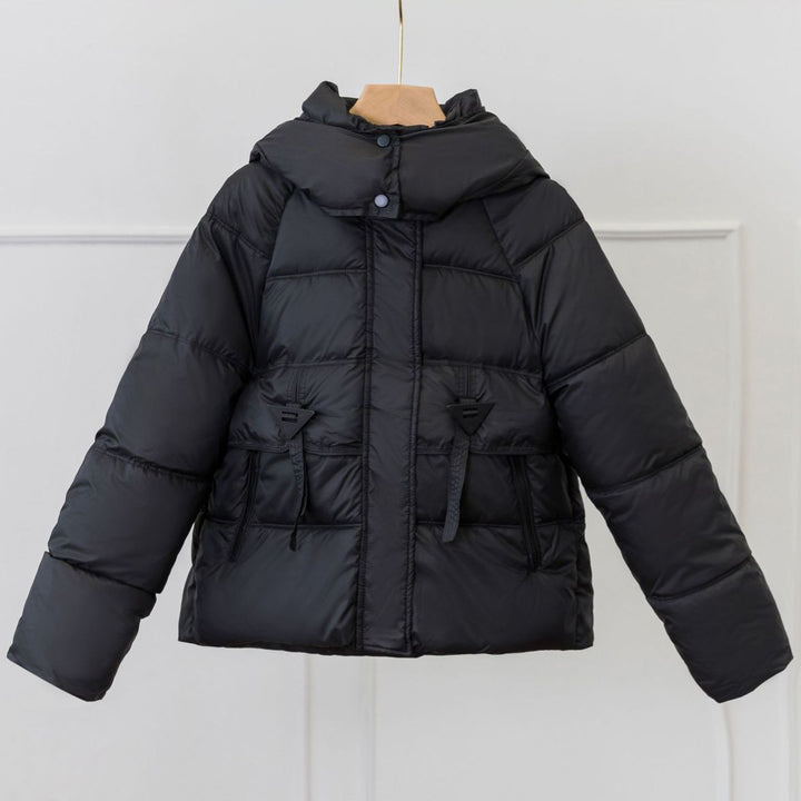 Ladies ultralight puffer jacket with adjustable hood collar and practical zip pockets Lune London