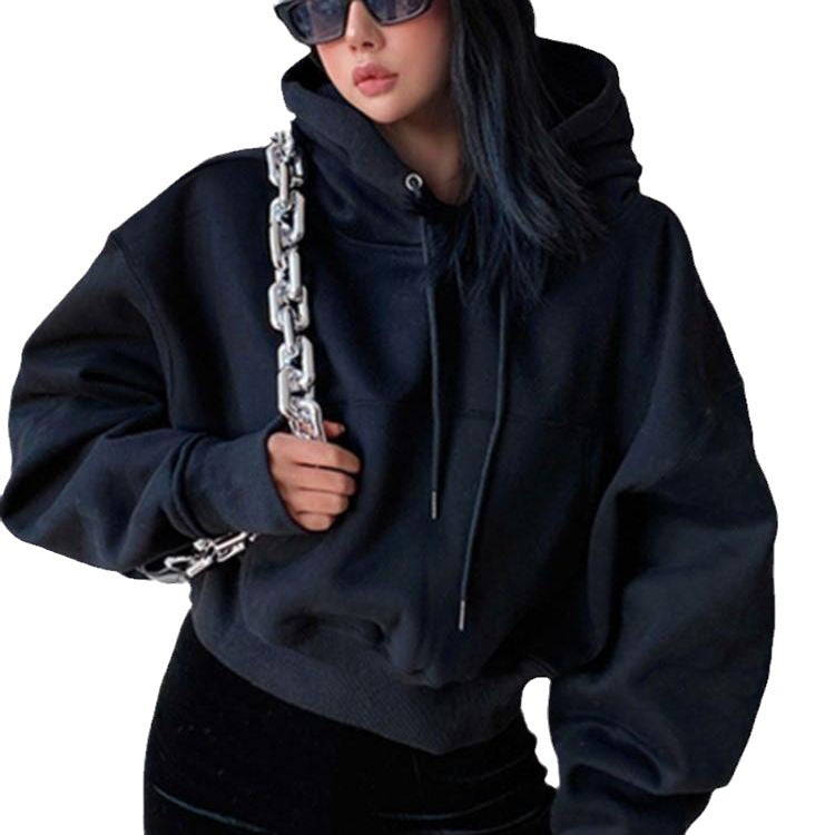 Ladies sweat-crop hoodie with kangaroo pocket Lune London