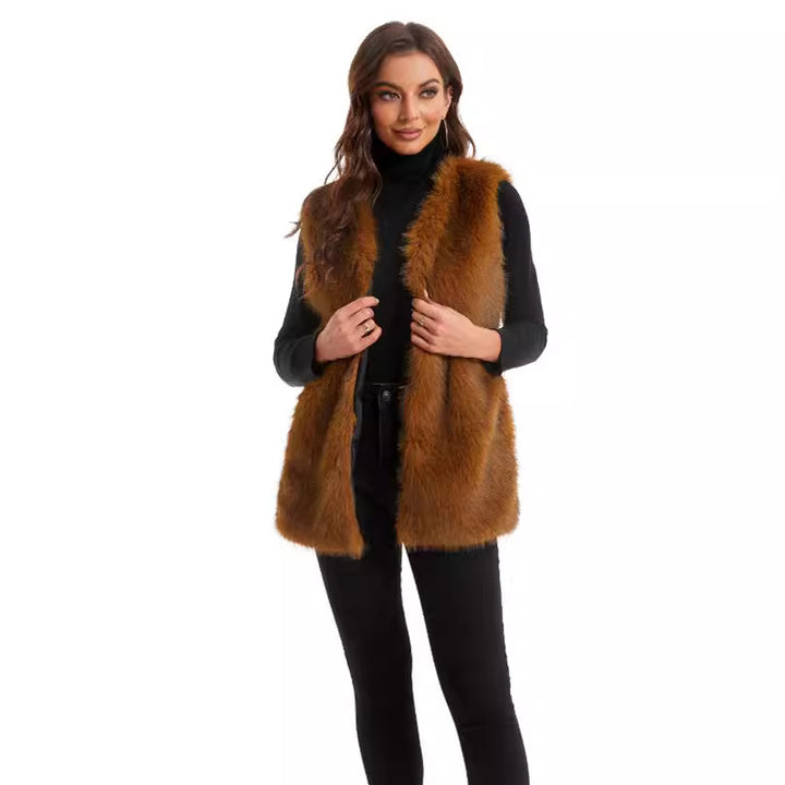 Ladies Soft Synthetic Fur Gilet with Open Design and Side Pockets Lune London