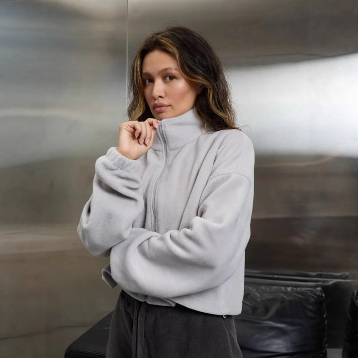 Ladies Relaxed-Fit Fleece Jacket with High Collar and Full Zip Lune London