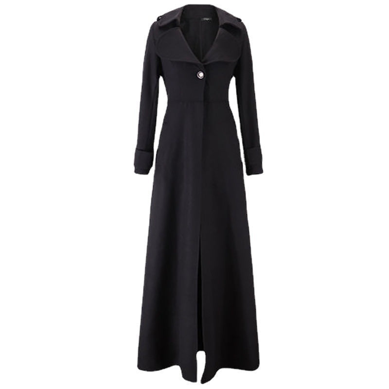 Ladies Elegant long coat with classic lapels and modern accents Amarae