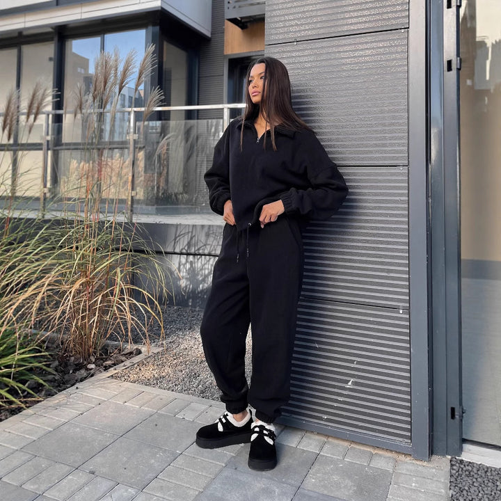 Ladies Fleece Loungewear with high collar and zip Lune London