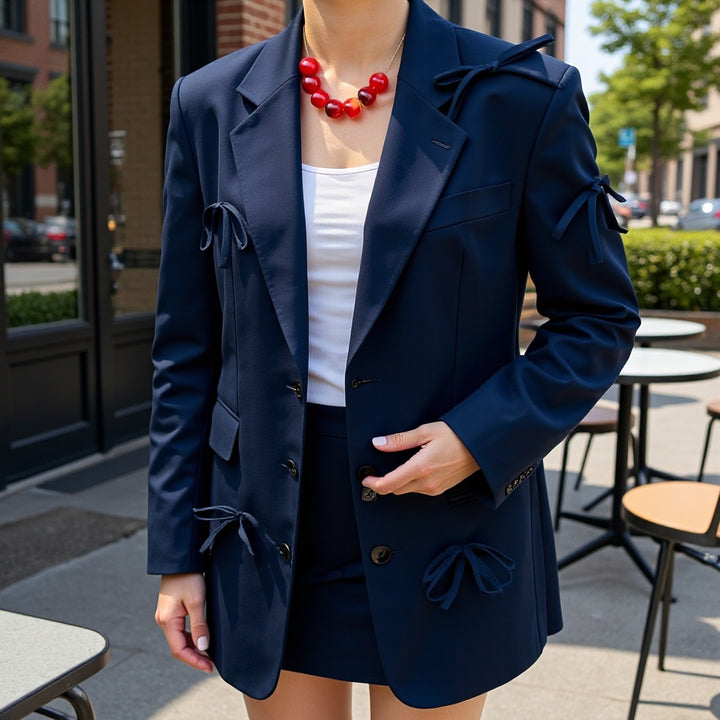 Women's Oversized Blazer Jacket with Decorative Bows and Fine Tailoring Amarae