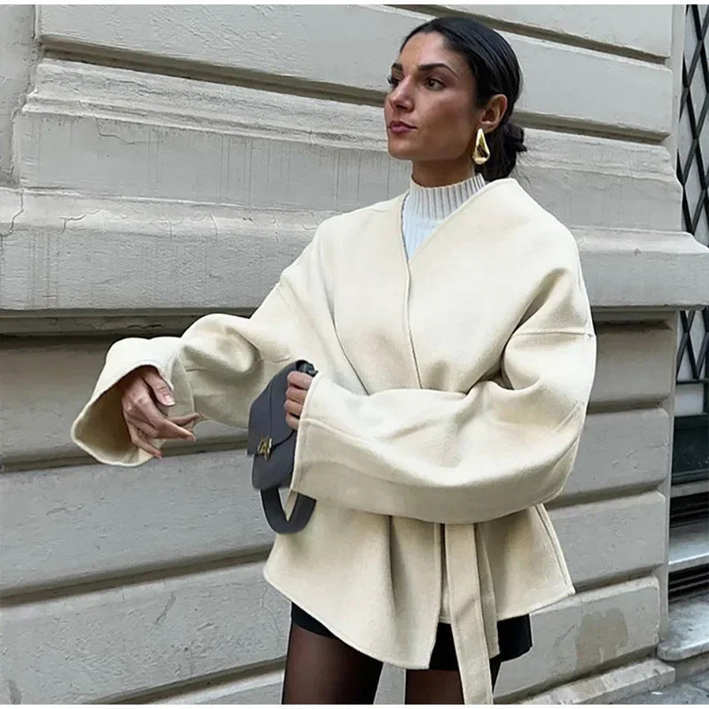 Oversized coat for women with belt Lune London