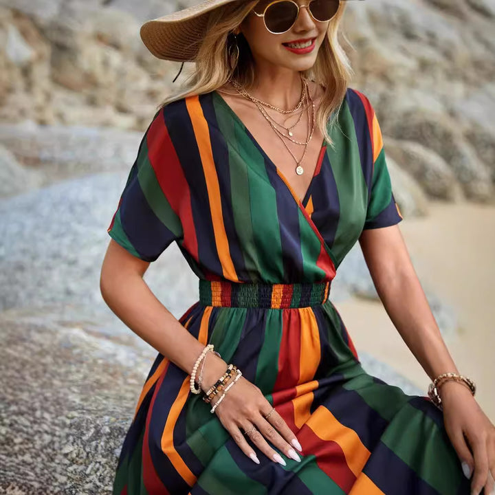 Women Colorful Striped Chic Maxi Dress