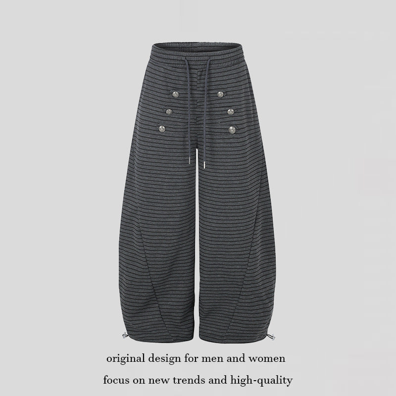 Women's Wide Palazzo Culotte Sweatpants with Drawstring Waistband and Decorative Button Placket Amarae
