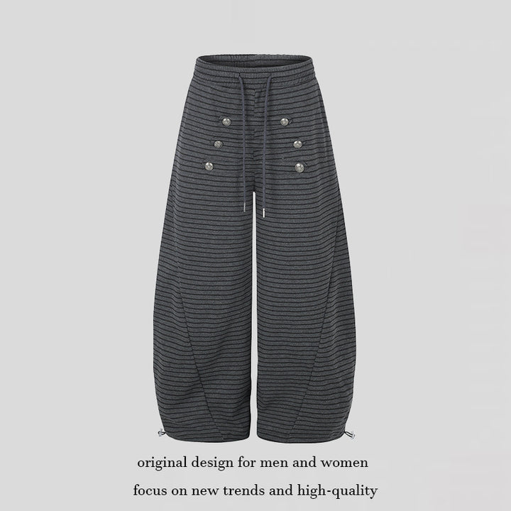 Women's Wide Palazzo Culotte Sweatpants with Drawstring Waistband and Decorative Button Placket Amarae