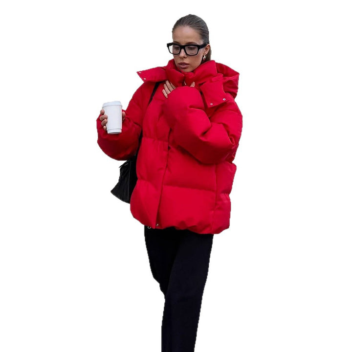 Women Short Cut Quilted Winter Jacket with High Collar Hood and Padded Thermal Lining Amarae