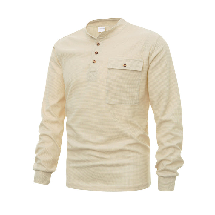 Men's long sleeve Henley shirt with structured design and practical chest pocket Lune London