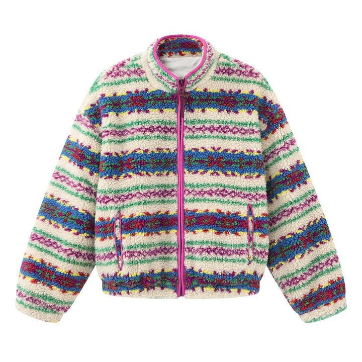 Women's Cozy Sherpa Fleece Jacket with Stand-Up Collar and Zipper Amarae