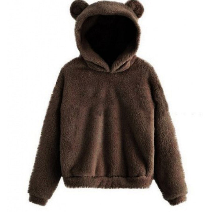 Women's Cozy Teddy Hooded Sweater with Bear Ears and Drawstring Hem Amarae