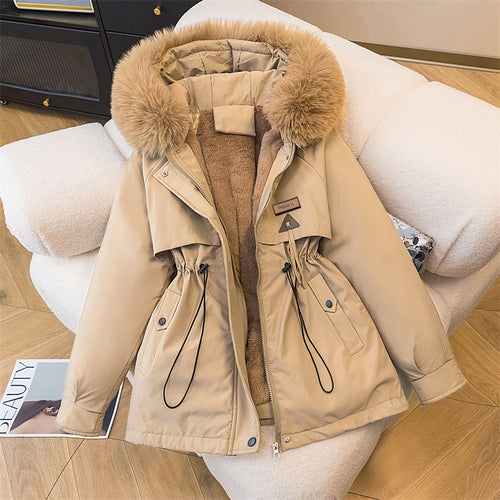 Ladies warm parka coat with removable faux fur collar and practical pockets Amarae
