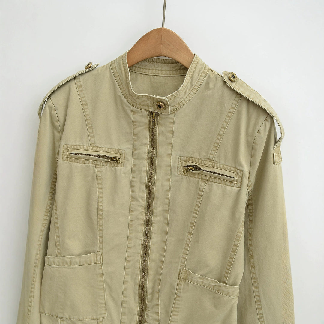 Women's field jacket with stand-up collar, shoulder flaps and golden zippers Amarae