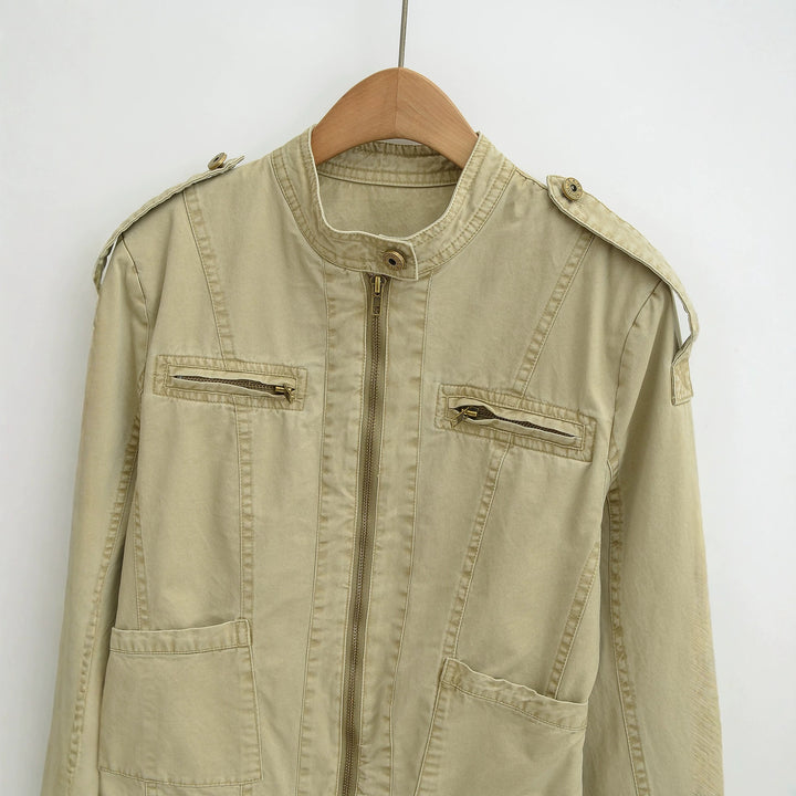 Women's field jacket with stand-up collar, shoulder flaps and golden zippers Amarae