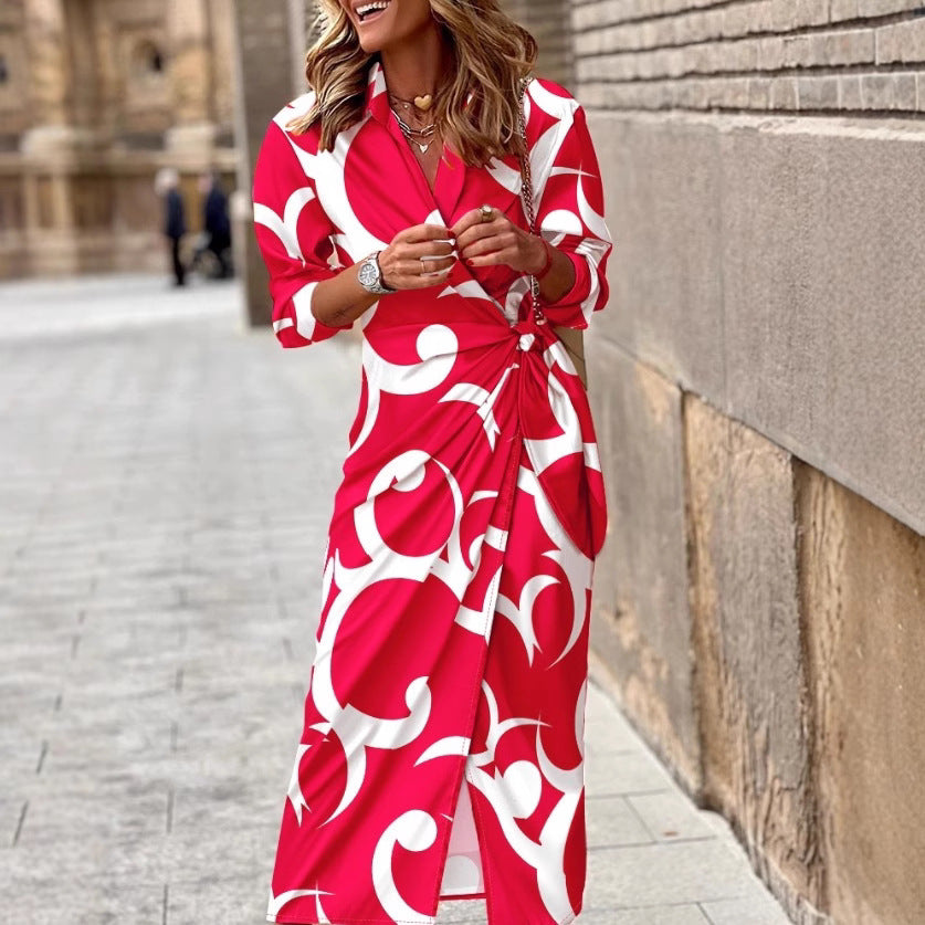 Elegant printed midi dress for women with bow detail Lune London