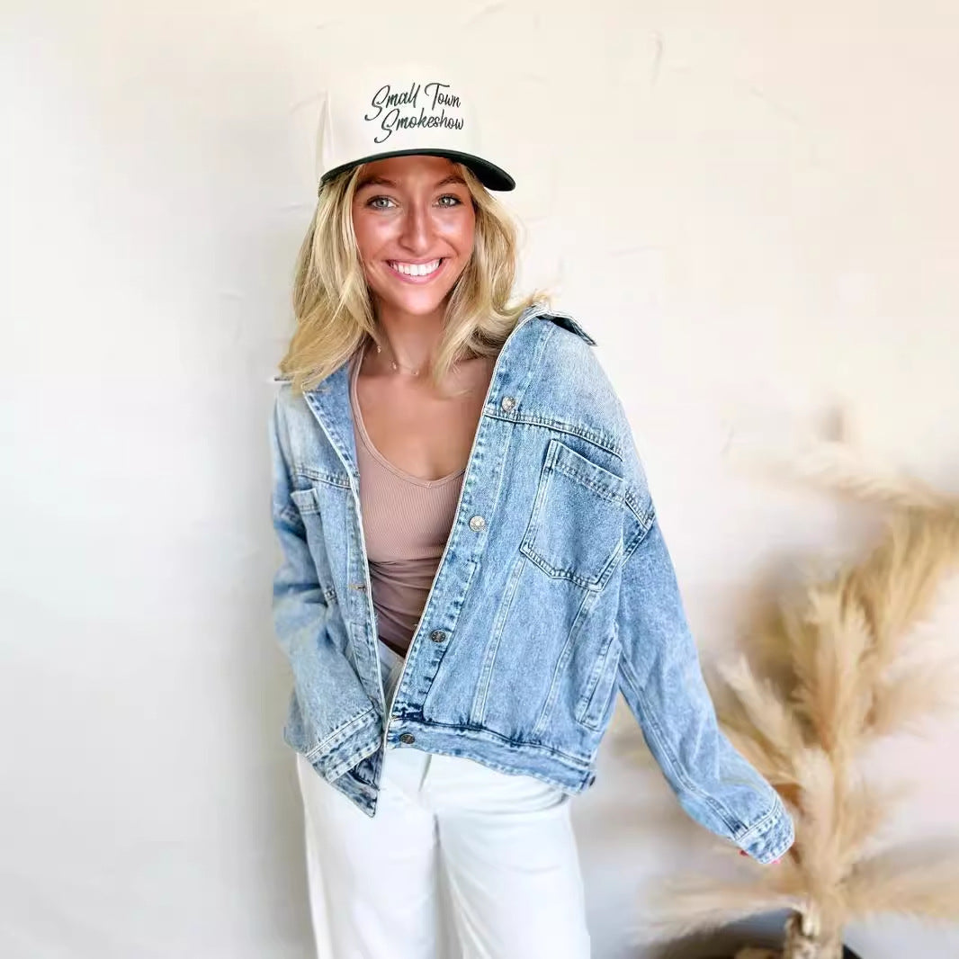 Veste en denim décontractée pour femmes coupe oversized avec poches pratiques Chic & Stil