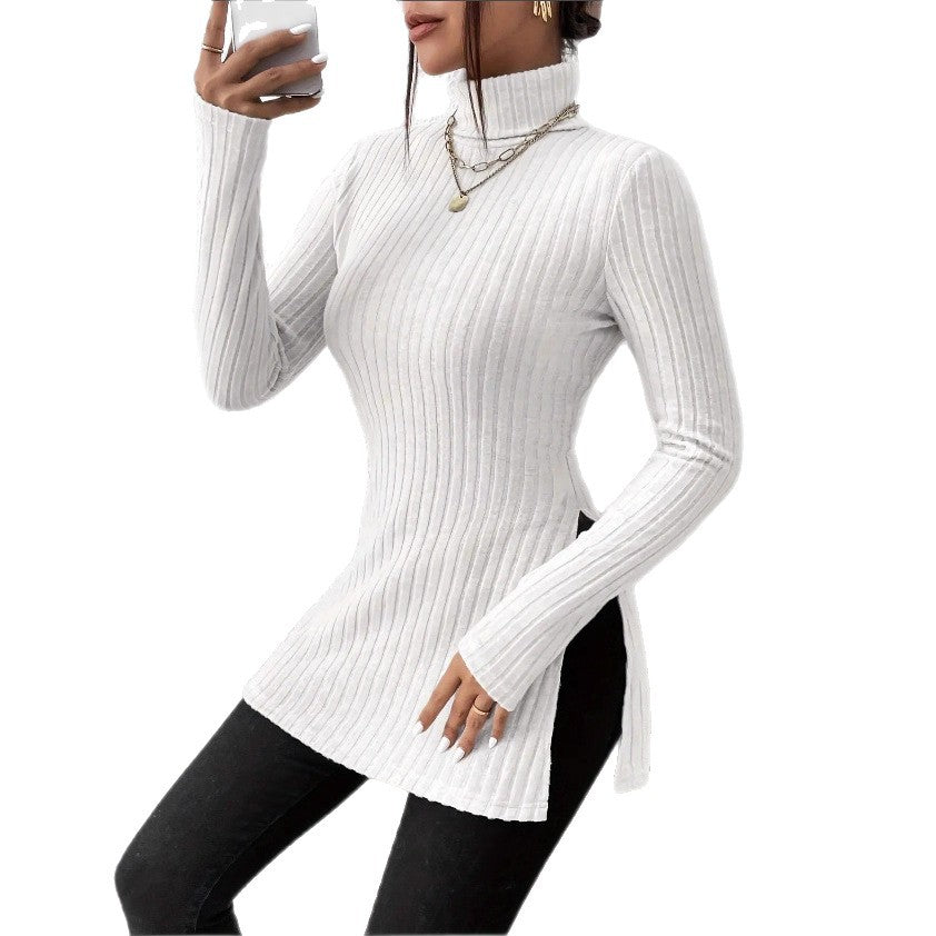 Star sweater for women with high collar and side slits Lune London