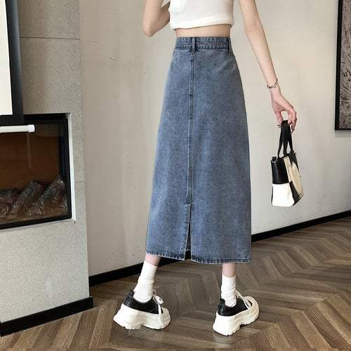 Jupe en denim midi pour femmes avec fente avant Chic & Stil