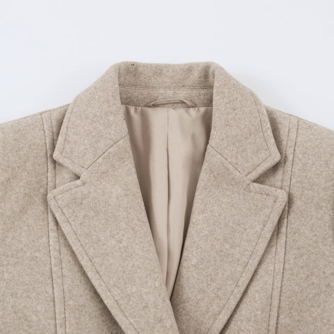 Women's Tailored Wool Look Coat with Notched Lapels and Welt Pockets Amarae