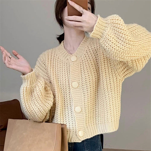 Ladies chunky knit cardigan with large buttons and relaxed fit Amarae