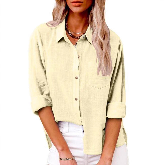 Women's Casual Linen Blouse with Short Sleeves and Button Details Lune London