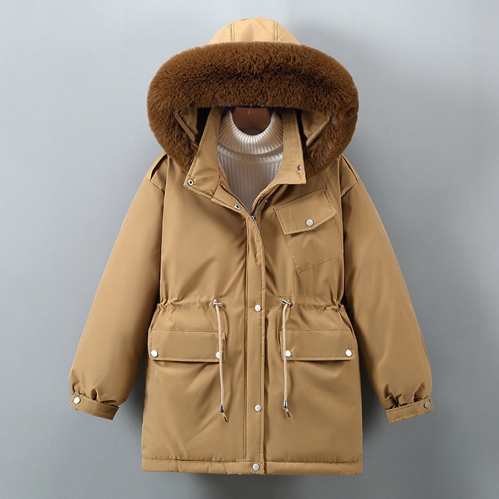 Ladies Insulated Winter Jacket with Removable Faux Fur Collar and Large Pockets Lune London