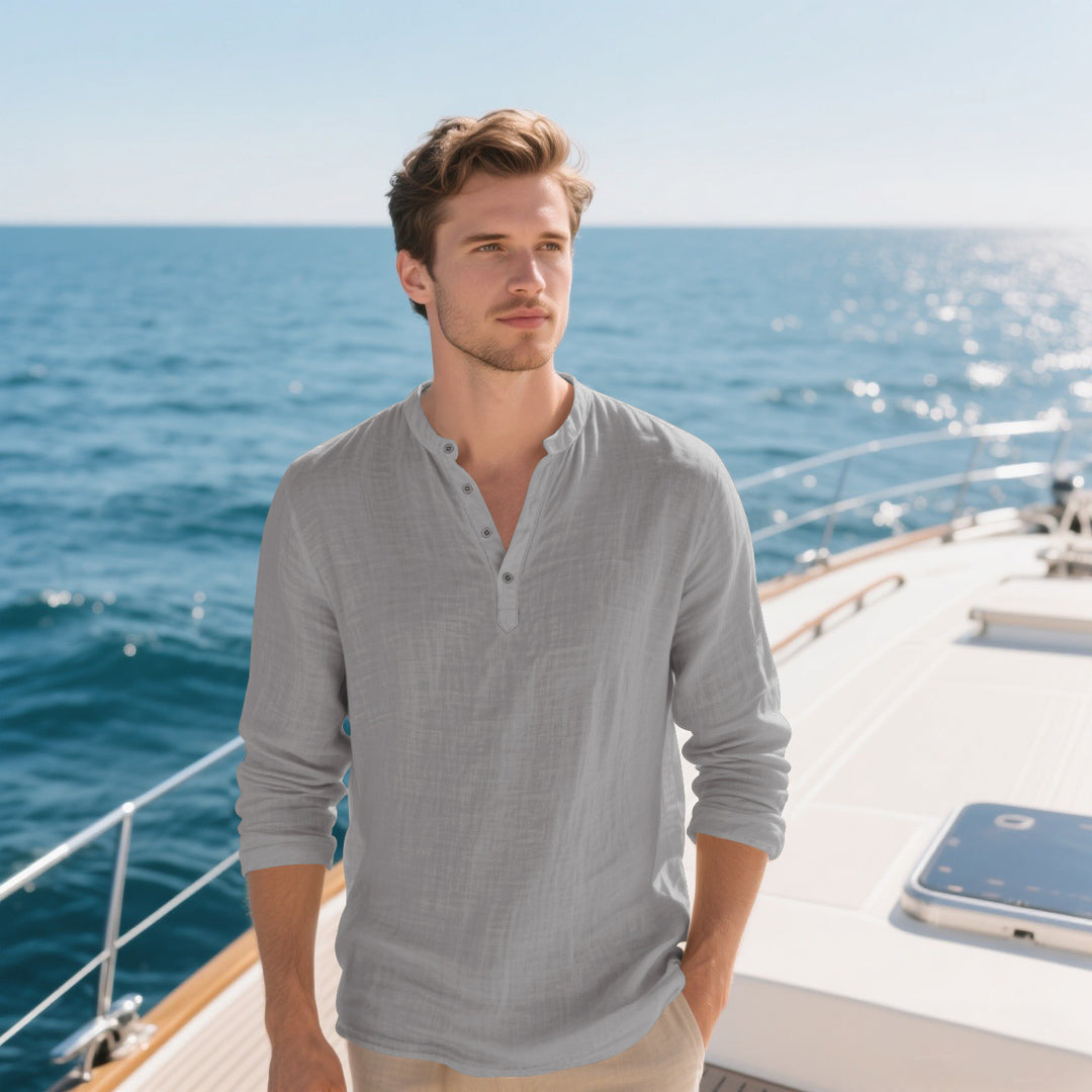 Elegant long-sleeved shirt for men with fashionable high collar and textured surface Lune London