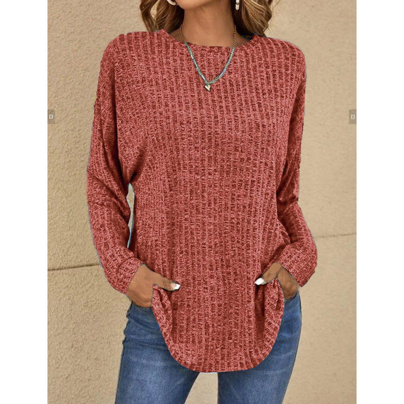 Women's Oversized Structured Knit Sweater with Round Neck and Pockets Amarae