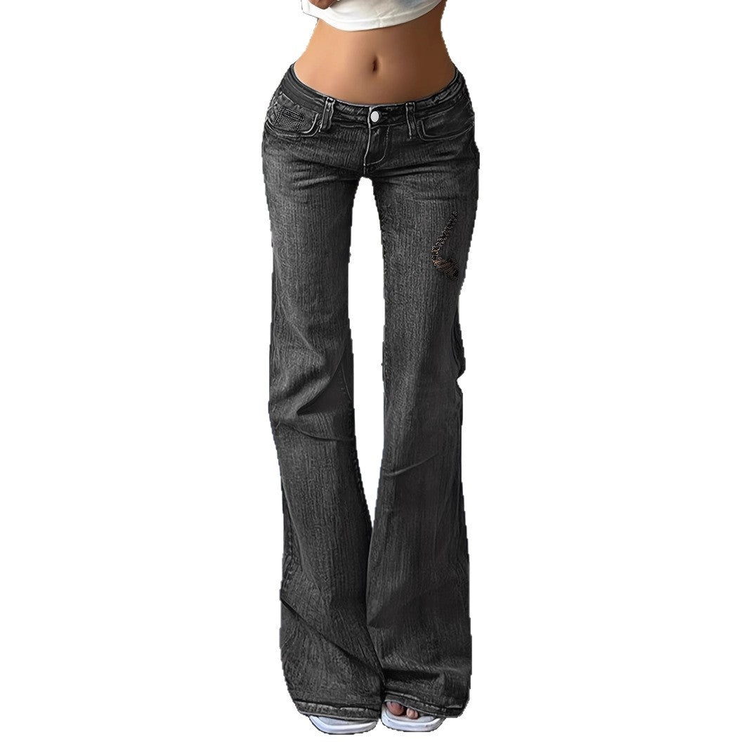 Women's High-Waisted Flared Jeans with Bell Bottoms, Subtle Embroidery & Extended Hem Amarae