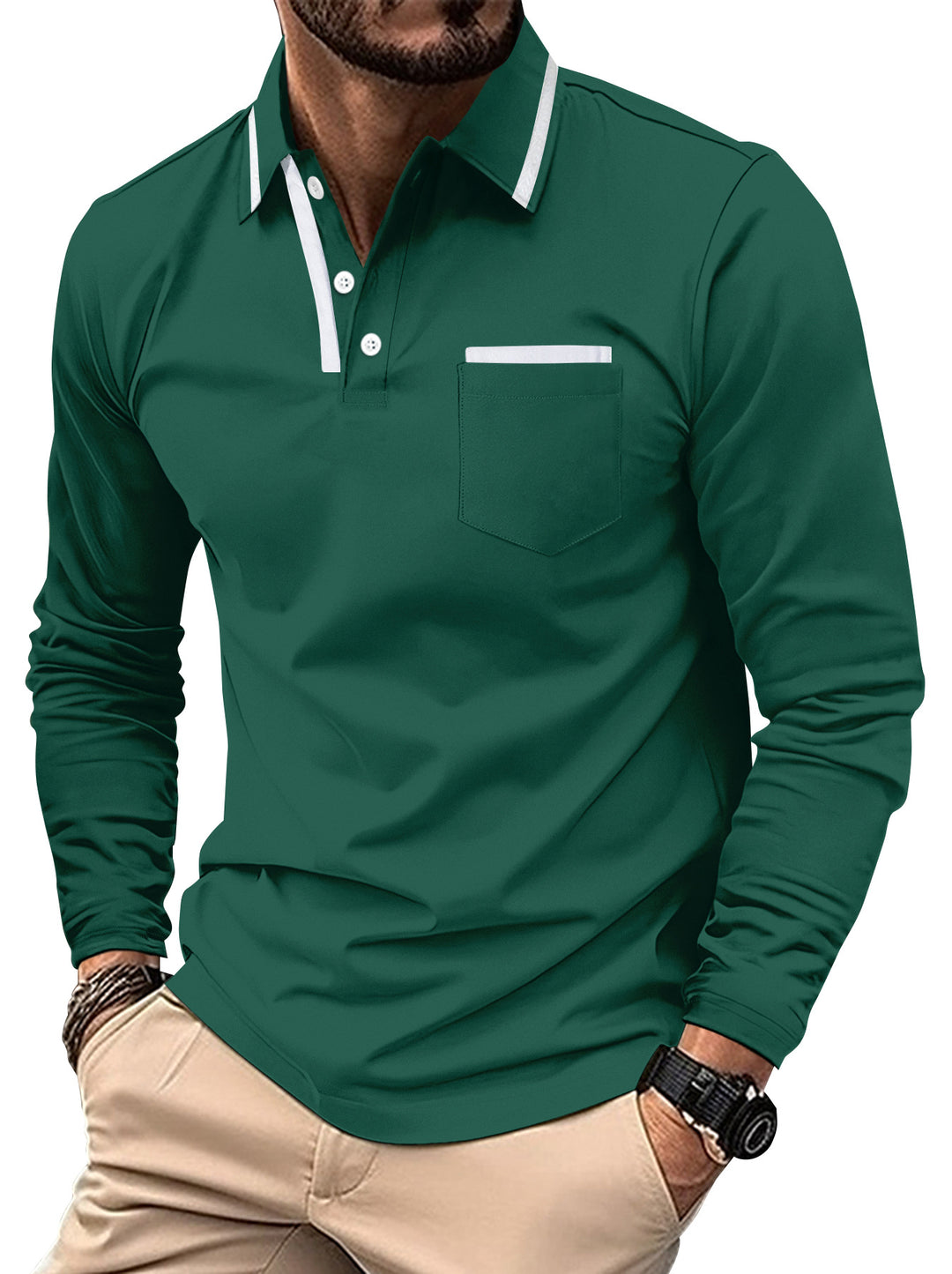 Men's long sleeve polo shirt with modern chic and style design