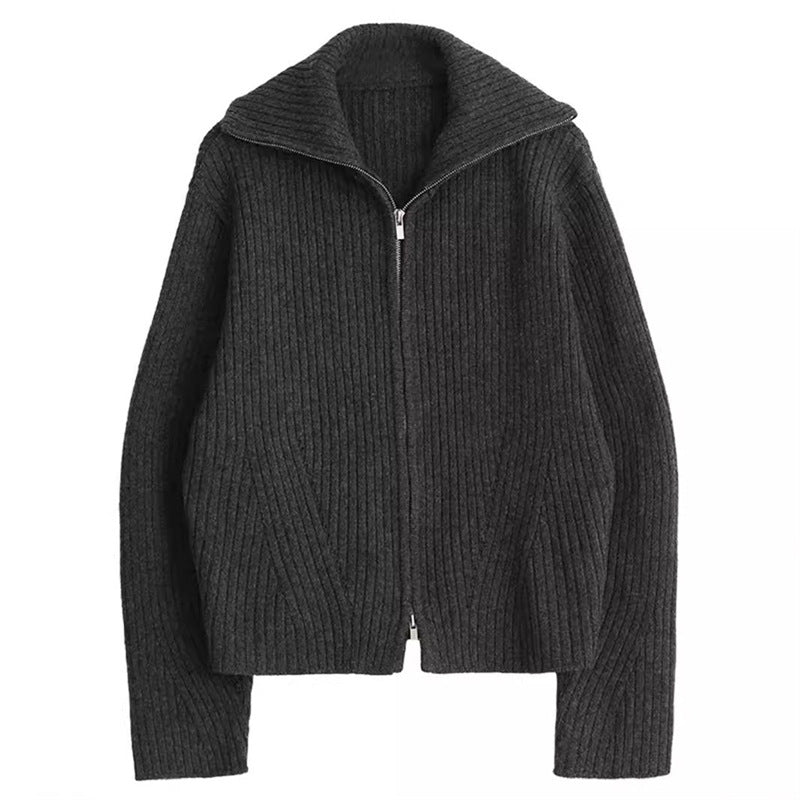 Cardigan décontracté pour femmes avec col montant et fermeture éclair Chic & Stil
